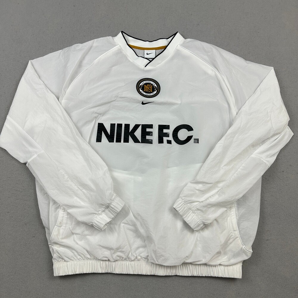 Nike Pullover Men Large White F.C. Football Club Soccer Center Swoosh Jacket L